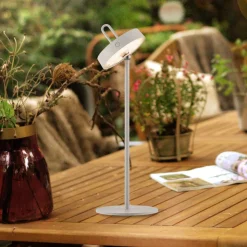 JUST LIGHT. LED-bordlampe Amag grå-beige jern IP44