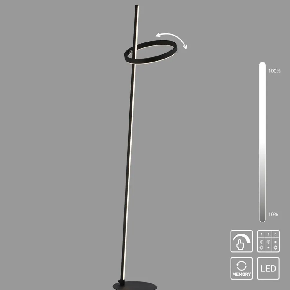 JUST LIGHT. LED-gulvlampe Ritus sort jern Dæmper 3.000 K