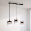 JUST LIGHT. LED-hængelampe Elio, røget glas, 3 lyskilder, sort