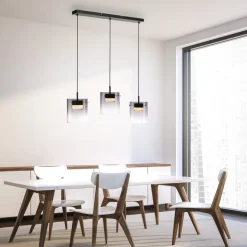 JUST LIGHT. LED-hængelampe Elio, røget glas, 3 lyskilder, sort