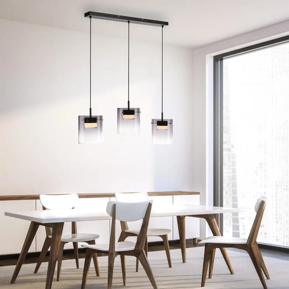 JUST LIGHT. LED-hængelampe Elio, røget glas, 3 lyskilder, sort