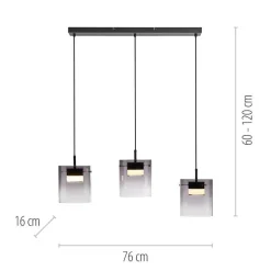 JUST LIGHT. LED-hængelampe Elio, røget glas, 3 lyskilder, sort