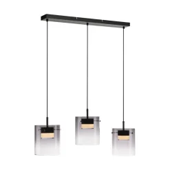 JUST LIGHT. LED-hængelampe Elio, røget glas, 3 lyskilder, sort