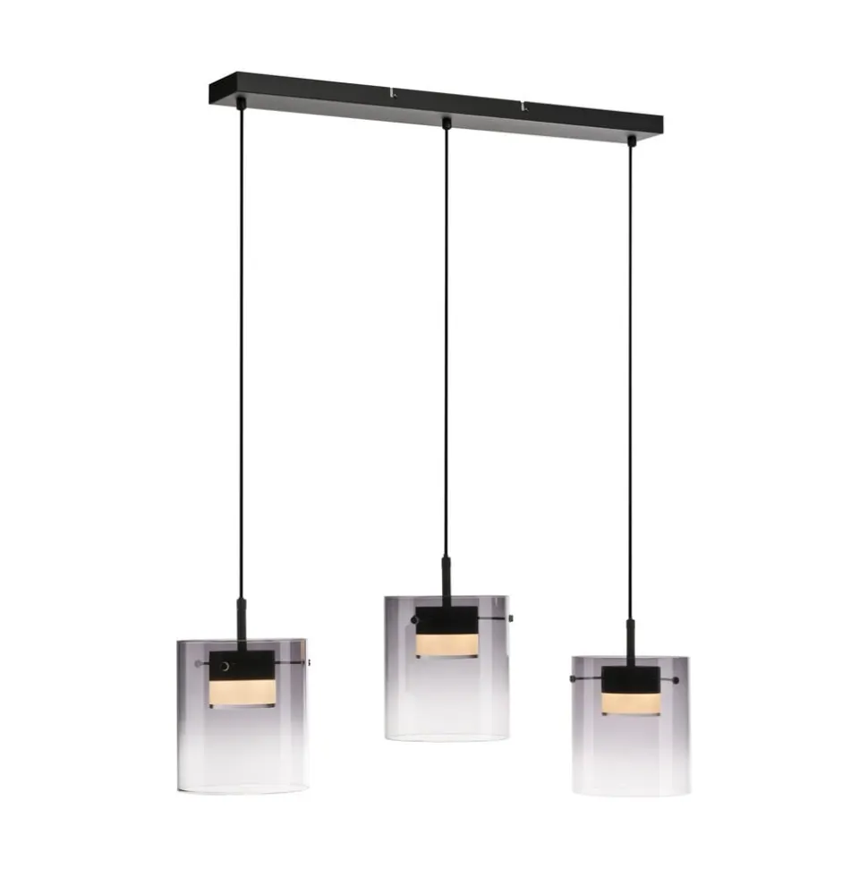 JUST LIGHT. LED-hængelampe Elio, røget glas, 3 lyskilder, sort