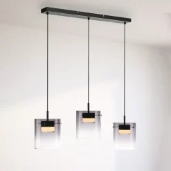 JUST LIGHT. LED-hængelampe Elio, røget glas, 3 lyskilder, sort