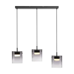 JUST LIGHT. LED-hængelampe Elio, røget glas, 3 lyskilder, sort