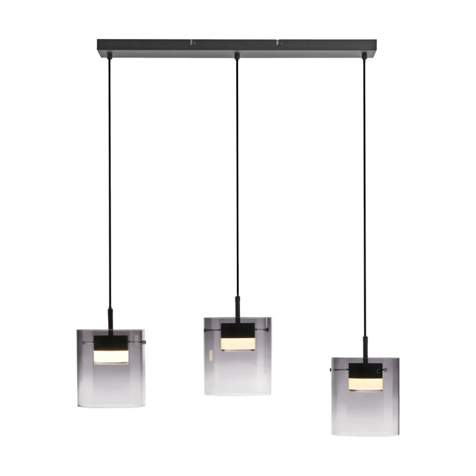 JUST LIGHT. LED-hængelampe Elio, røget glas, 3 lyskilder, sort