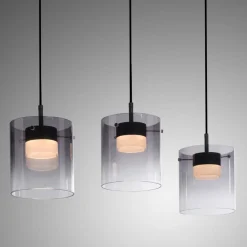 JUST LIGHT. LED-hængelampe Elio, røget glas, 3 lyskilder, sort