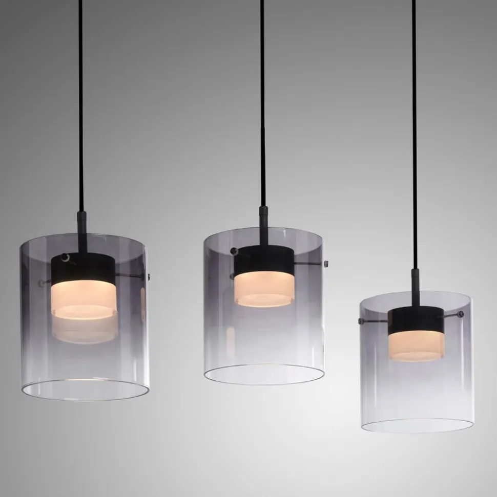 JUST LIGHT. LED-hængelampe Elio, røget glas, 3 lyskilder, sort