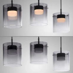 JUST LIGHT. LED-hængelampe Elio, røget glas, 3 lyskilder, sort
