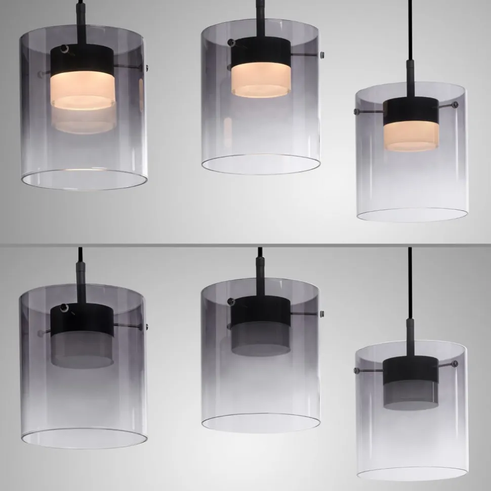 JUST LIGHT. LED-hængelampe Elio, røget glas, 3 lyskilder, sort