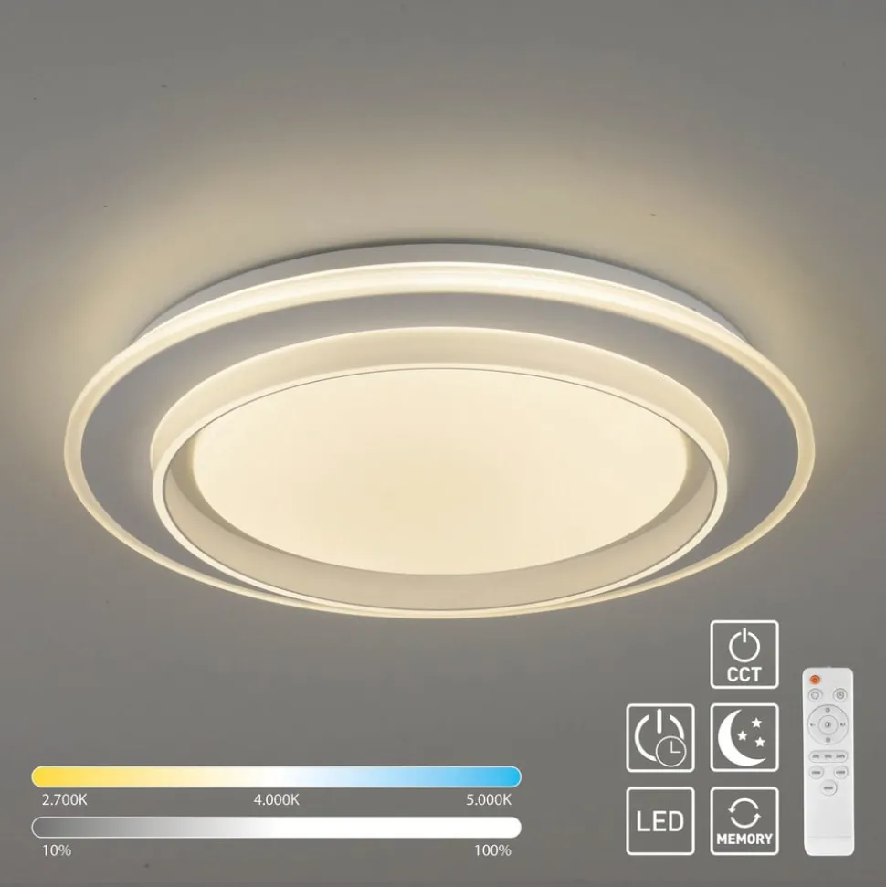 JUST LIGHT. LED-loftslampe Lago Ø 40 cm hvid fjernbetjening