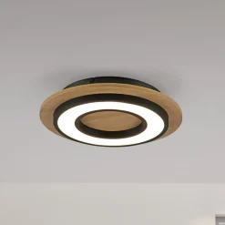 JUST LIGHT. Loftlampe Tola, rund, træ, 3.000 K