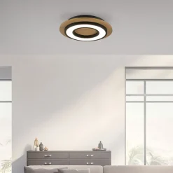 JUST LIGHT. Loftlampe Tola, rund, træ, 3.000 K