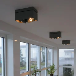 Kardamod loftlampe, sort, stål, længde 31,5 cm, 2 lyskilder.