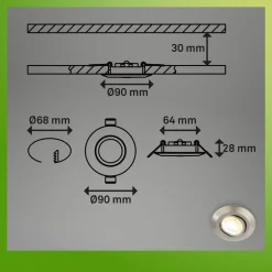 Klira indbygningslampe, nikkel, drejelig, dæmpbar, 3 stk