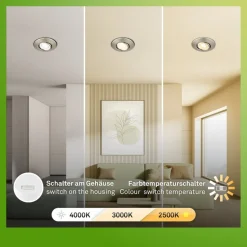 Klira indbygningslampe, nikkel, drejelig, dæmpbar, 3 stk