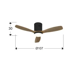 LED loftventilator Siroco Mini, DC, støjsvag, sort/valnød