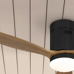 LED loftventilator Siroco Mini, DC, støjsvag, sort/valnød