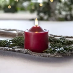 LED lysflamme, højde 9,5 cm rød ægte voks batteridrevet