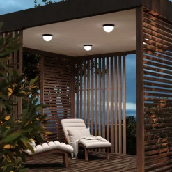 LED udendørs loftlampe Mon, grafit, Ø 18 cm, IP65, 3.000K