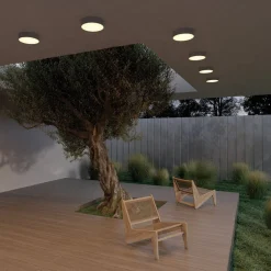 LED udendørs loftlampe Zon, sort, Ø 22 cm, 3.000 K metal