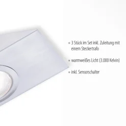 LED underskabslampe Theo, firkantet, sæt med 3 stk