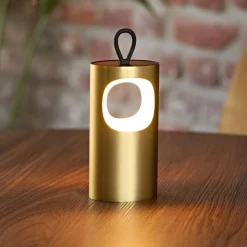 LED-bordlampe med batteri Lunari, guldfarvet 16 cm metal CCT IP44