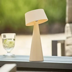 LED-bordlampe Solino, beige, solcelle/USB, 26 cm, IP44