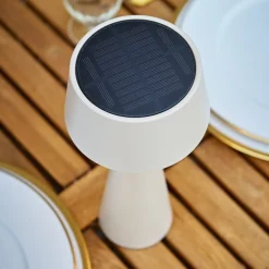 LED-bordlampe Solino, beige, solcelle/USB, 26 cm, IP44