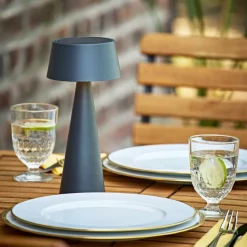 LED-bordlampe Solino, grafit, solcelle/USB, 26 cm IP44