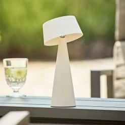 LED-bordlampe Solino, hvid, solcelle/USB, 26 cm, IP44