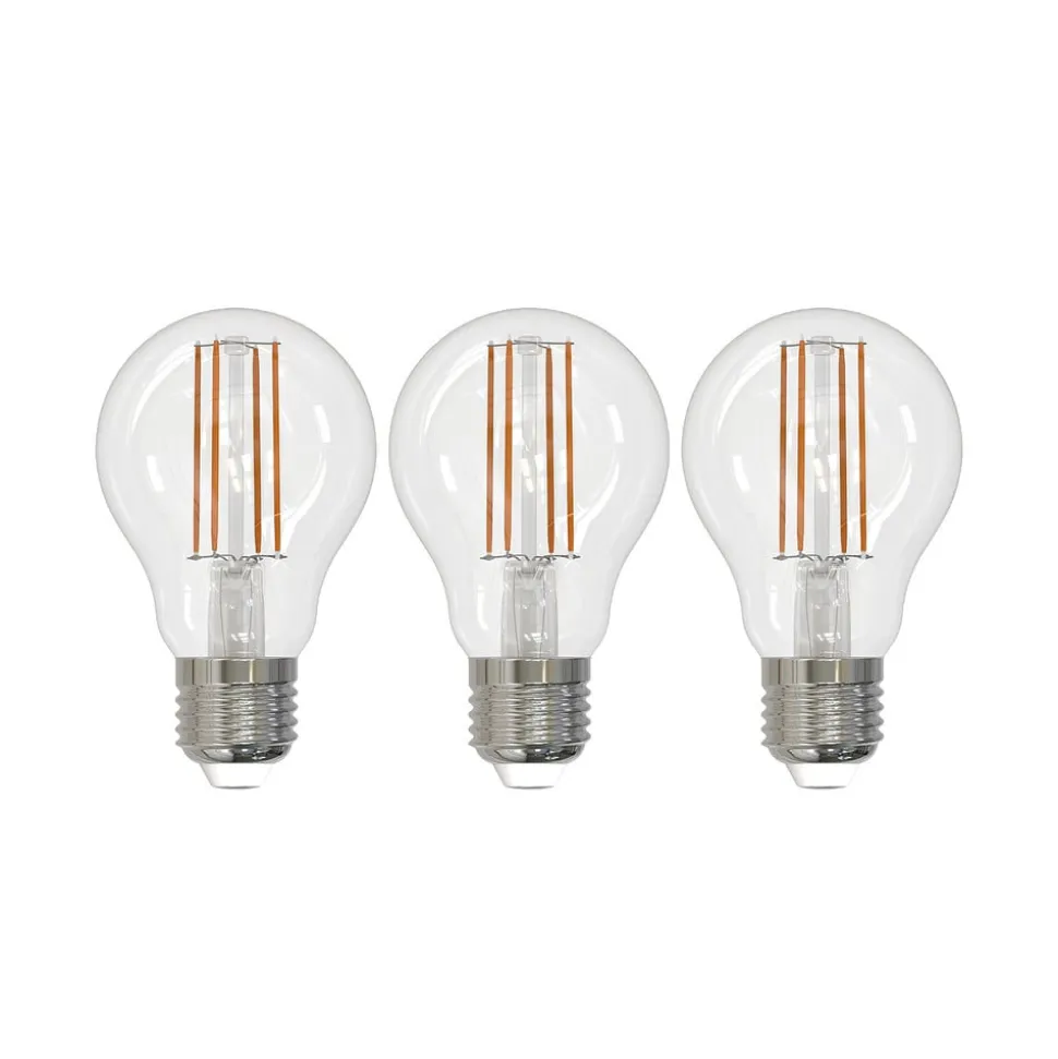 LED-filamentpære E27 8W klar 2.700K dæmpbar sæt med 3 stk