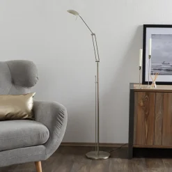 LED-gulvlampe Carl, nikkelfarvet, justerbar, dæmpbar
