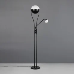 LED-gulvlampe Chris, sort, metal, læselampe, dæmper