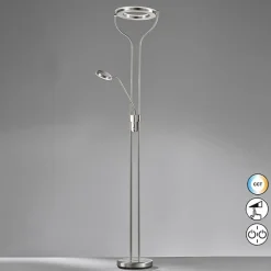 LED-gulvlampe Davos, nikkelfarvet, højde 180 cm, 2 lyskilder, CCT