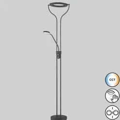 LED-gulvlampe Davos, sort, højde 180 cm, 2 lyskilder, CCT