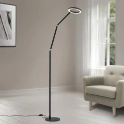 LED-gulvlampe Ringo, sort, metal, justerbar, dæmpbar