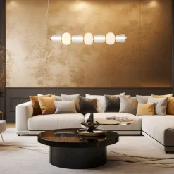 LED-hængelampe Caro, glas transparent/opal, længde 110 cm