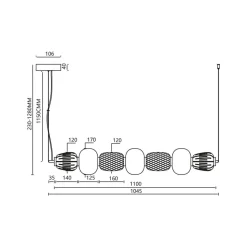 LED-hængelampe Caro, glas transparent/opal, længde 110 cm