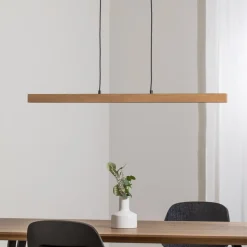 LED-hængelampe Teo, fyrretræ, længde 96 cm, træ, bjælkeform