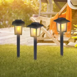 LED-lampe med jordspyd 33577-3, sort, plast, 3 stk