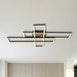 LED-loftlampe Dakari, længde 80 cm, sort/træ, 3 lyskilder.