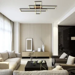 LED-loftlampe Dakari, længde 80 cm, sort/træ, 3 lyskilder.