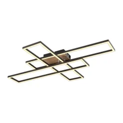 LED-loftlampe Dakari, længde 80 cm, sort/træ, 3 lyskilder.