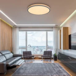 LED-loftlampe Doro, Ø 60 cm, mørk grafit/træ, træ, CCT