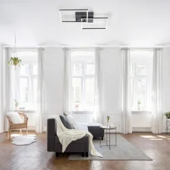 LED-loftlampe Iven, dæmpbar, sort, 53x53cm