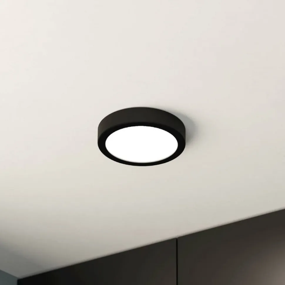 LED-loftslampe Fueva 5 IP44 3000K sort Ø16cm