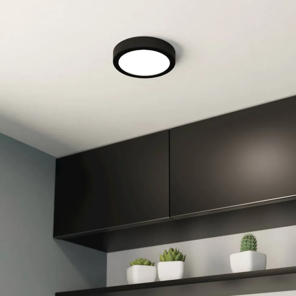 LED-loftslampe Fueva 5 IP44 3000K sort Ø16cm