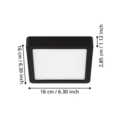 LED-loftslampe Fueva 5 IP44 3000K sort 16x16cm